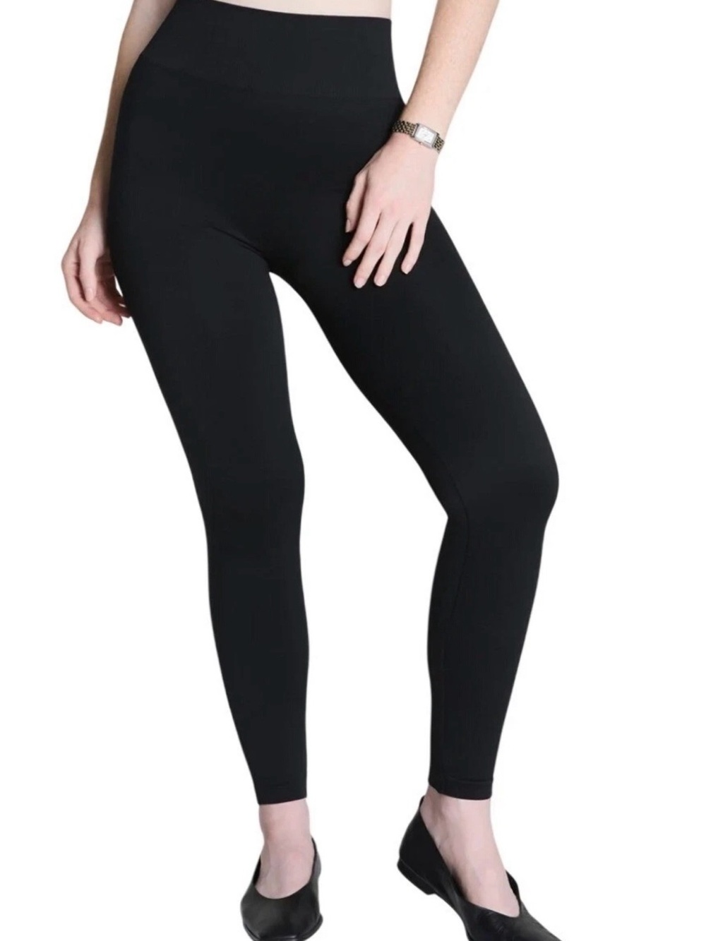 Spanx New Seamless Ribbed Knit Leggings 1X Black 21534R High Waist Tummy Control